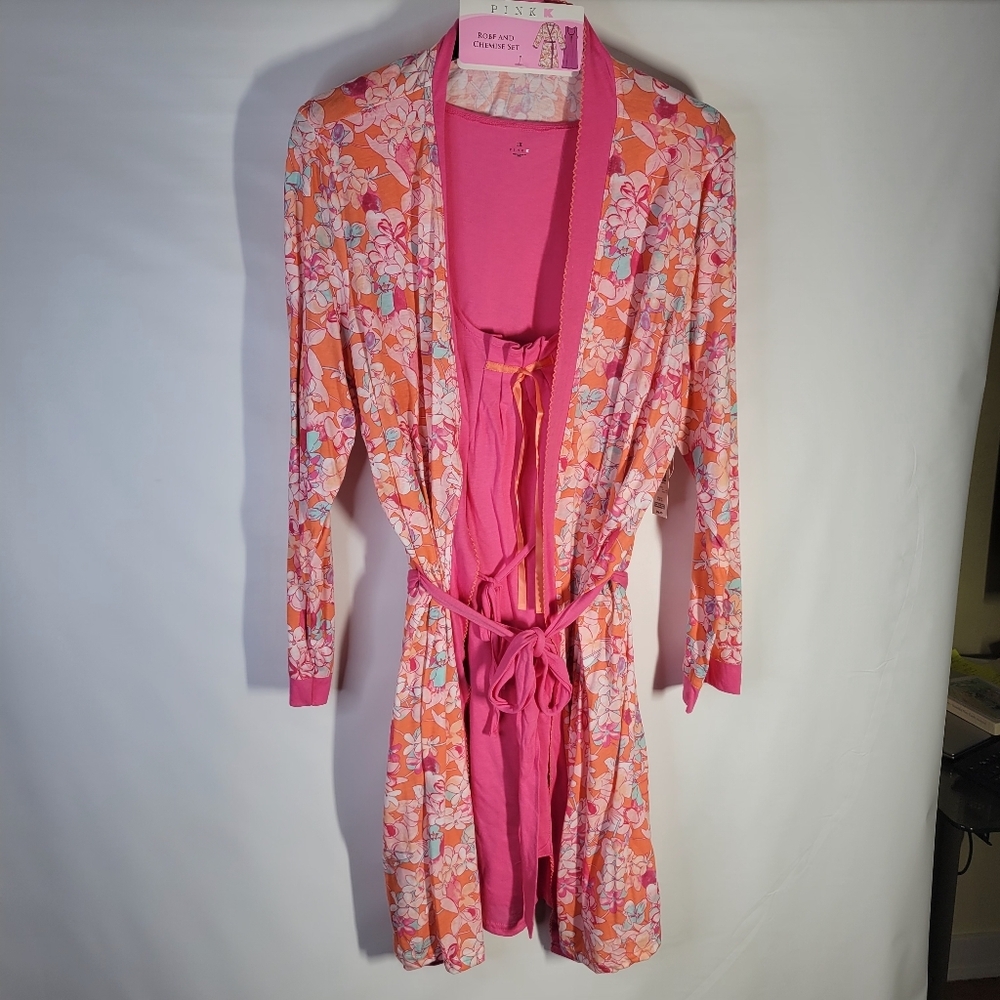 NWT Vintage Pink Kmart Robe/Chemis Set Pink Floral Size 1XL Cotton Poly Blend